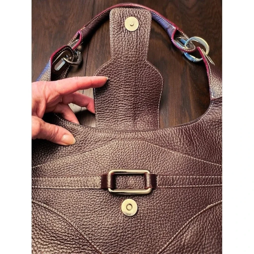 Guia's Oxblood Leather‎ Hobo Shoulder Bag Large Silver Hardware & Buckle Accents